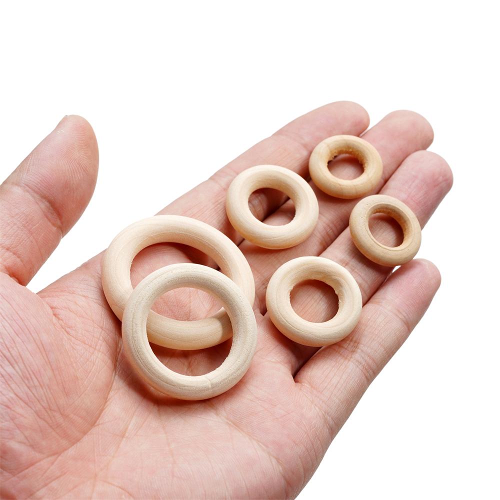 Unfinished Solid Wooden Rings 20-70MM Natural Wood Rings for Macrame DIY Crafts Wood Hoops Ornaments Connectors Jewelry Making