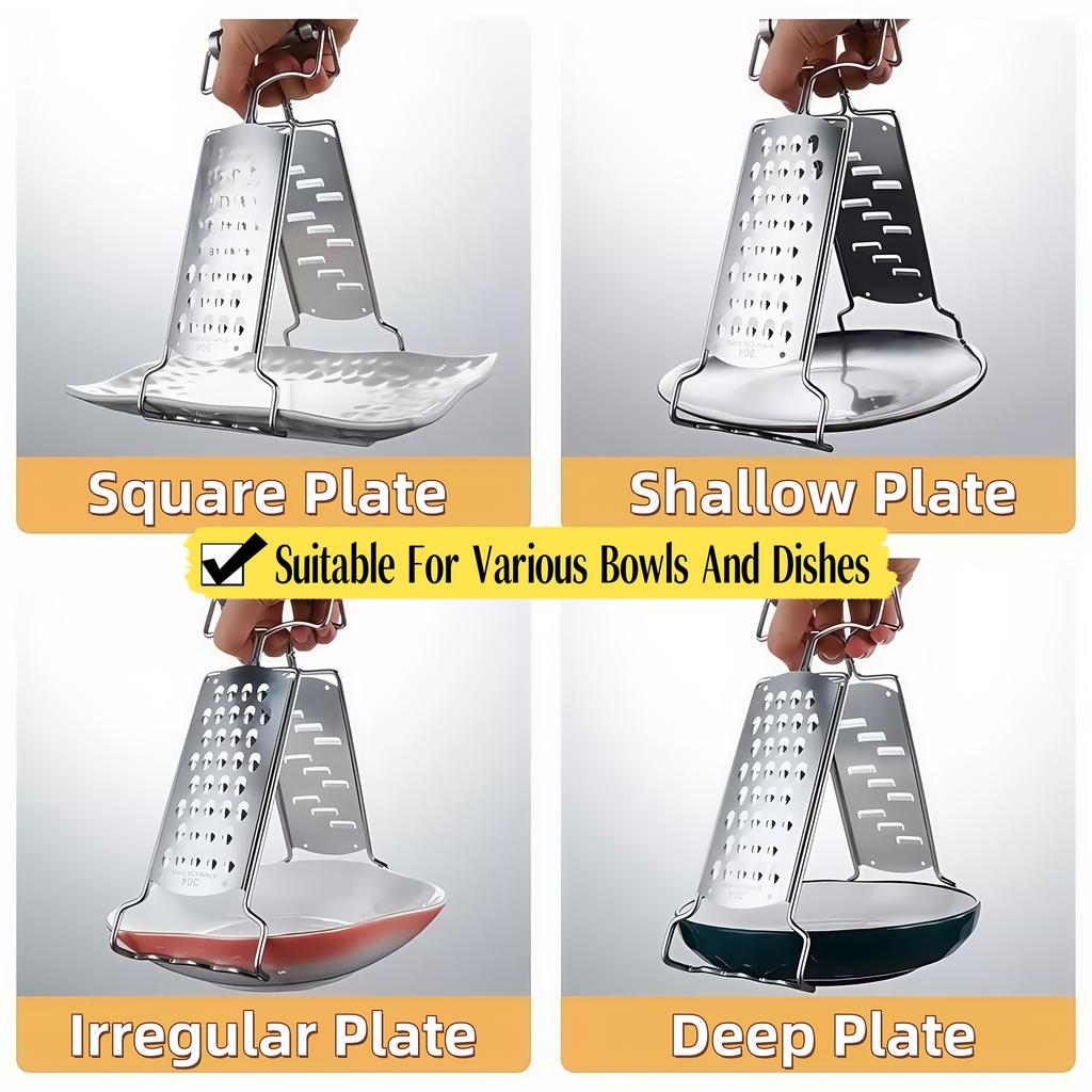 304 Stainless Steel Multifunctional Grater, Heat Resistant Tongs with Plate Clip and Bowl Holder, Vegetable Shredder