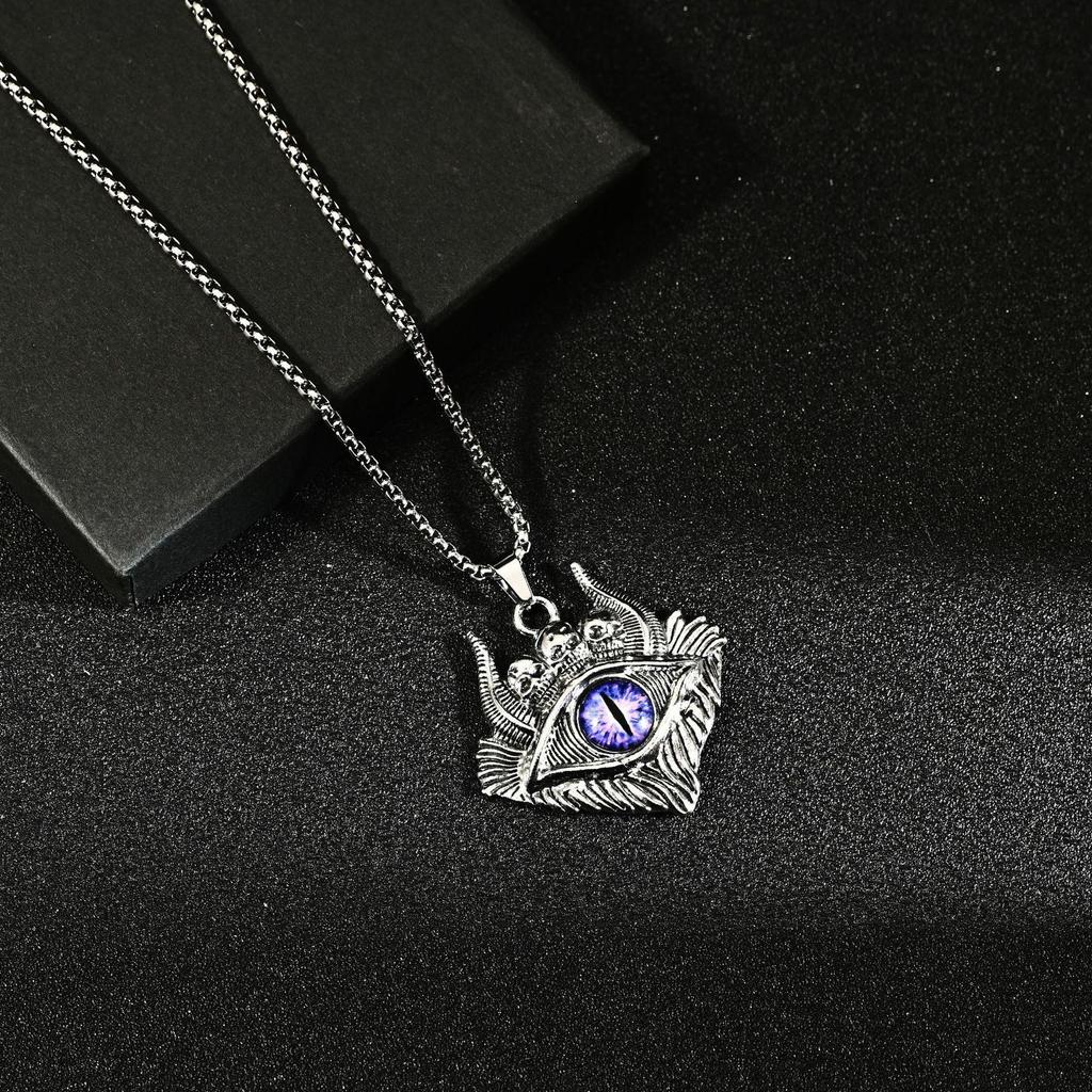 Unique Retro Punk Horn Eye Stainless Steel Necklace Pendant