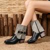 Women's Fall Winter Vintage Pointed Toe Denim Boots with Ruched Slouchy Shaft