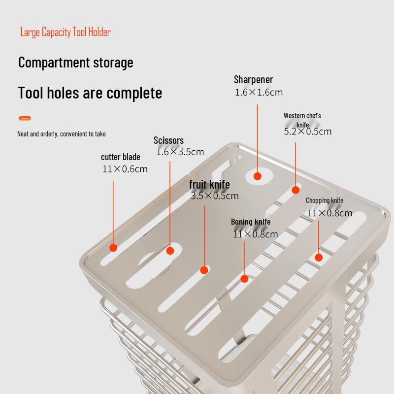 Stainless Steel Kitchen Knife & Utensil Holder with Draining Feature