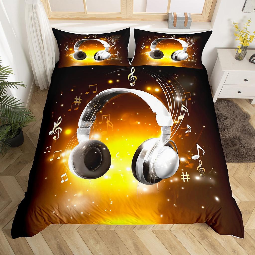 Homewish Hip Hop Music Duvet Cover Set for Child,Black Blue Graffiti Bedding Set,Street Artwork Bed Set