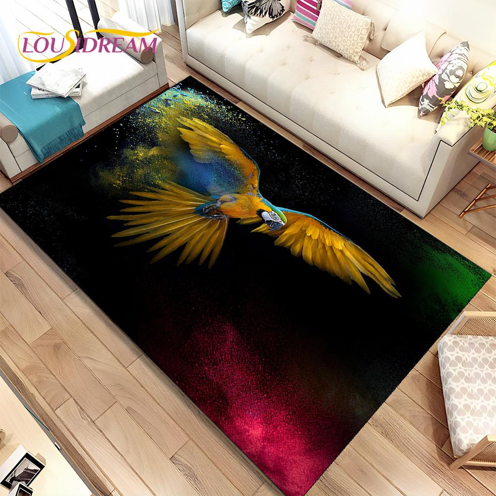 Teppich mit bunten Papageien, Aras und Vögeln, Teppich für Zuhause, Wohnzimmer, Schlafzimmer, Sofa, Fußmatte, Küchendekoration, rutschfeste Bodenmatte für Kinder