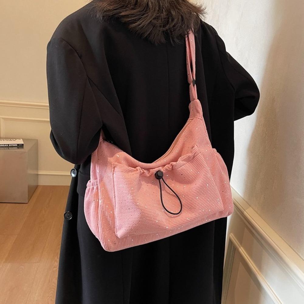 Soft Commuting Tote Bag Corduroy Sports Crossbody Bag Fashion Square Shoulder Bag  Travel