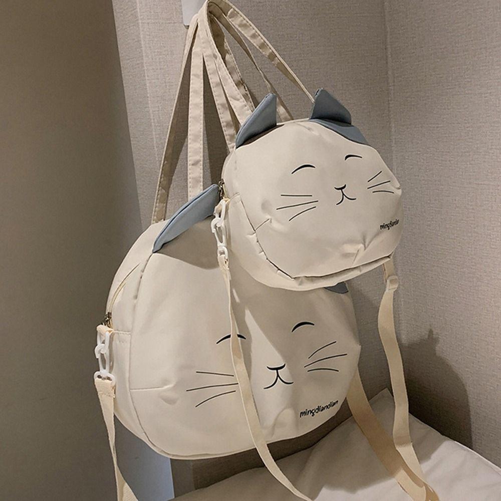 Large Capacity Handbag College Style Crossbody Bag Nylon Prints Cat Messenger Bag  Outdoor