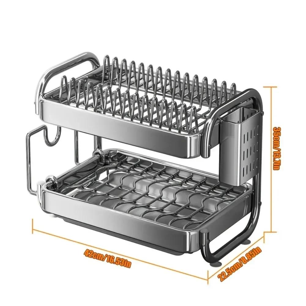 Dish Drying Rack Multifunctional Rustproof Big-capacity Bowl Storage Shelf Stainless Steel Multilayer Spacesaving Draining Shelf