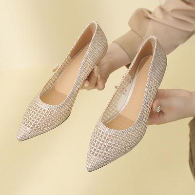 Spring New Style Pointed Toe High Heel Women's Stiletto Heel Hollow Rhinestone Mesh Sexy Versatile Small Size 33 Shoes