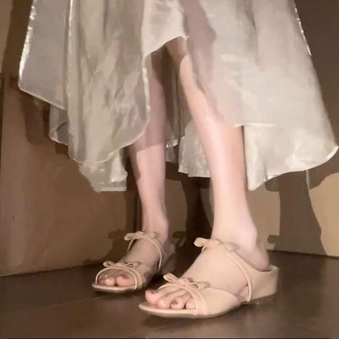 Height Increase 5cm Bow Word with Open Toe Cool Slippers Women's 25 Summer New Idyllic Floral Broken Heel Sandals