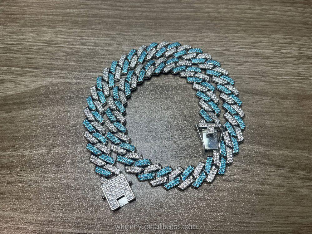 New Design Rhinestone Diamond Necklace for Men Mixed Inlaid Gold Iced Out Baguette Cuban Link Chain