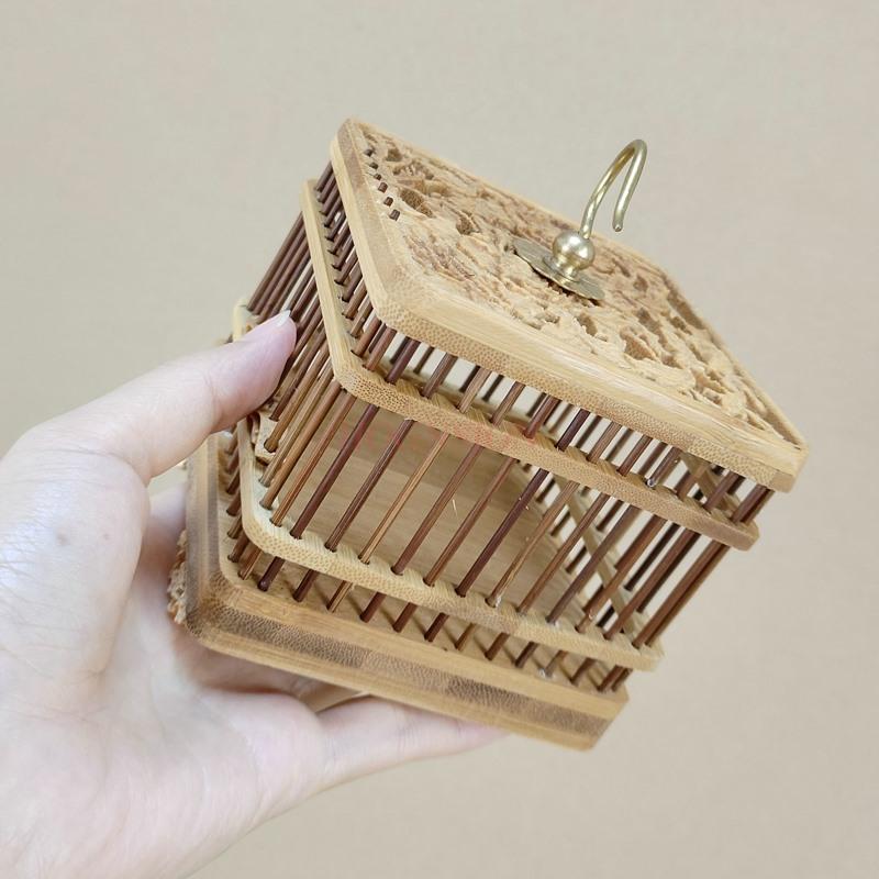 Relief Grasshopper Cage Boutique Cricket Raising Package Small Cricket High End Redwood Bamboo Weaving Bamboo Cage