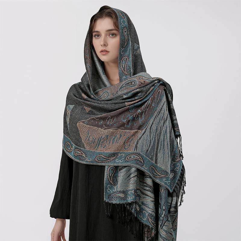 Paisley Pashmina Shawl Scarf Women Jacquard Cashew Printed Scarves Flowers Borders Female Tassel Blanket Wraps Ethnic Shawls