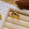French Vintage Gold Aesthetic Ring for Women Waterproof Stainless Steel Old Money Antique Sunburst Stacking Jewelry
