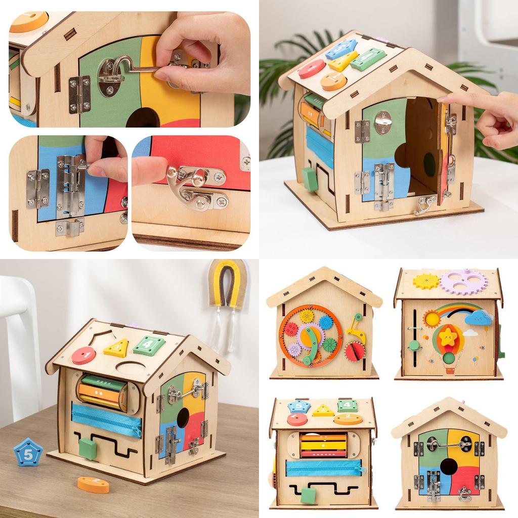 Kids Wooden Busy House Educational Toy With Multiple Sides And Cognitive Learning For Preschool Children
