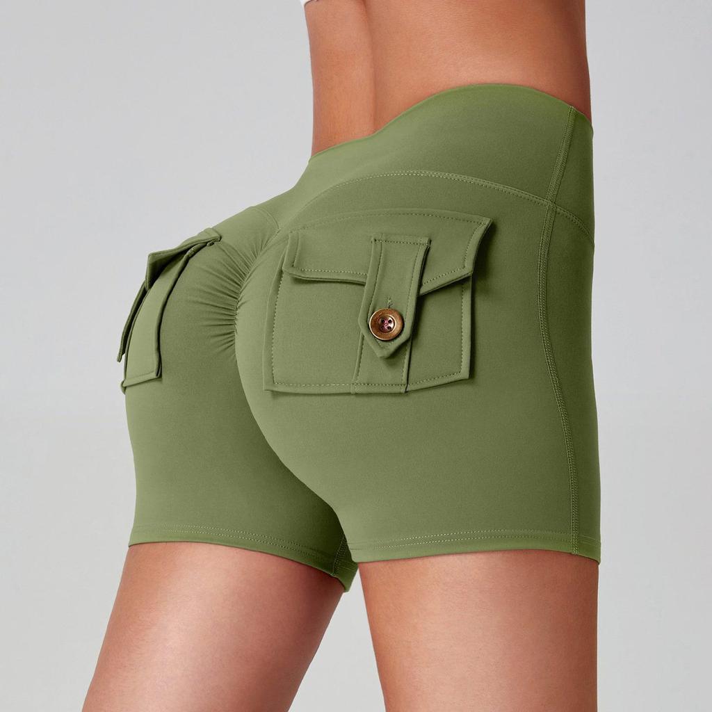 Women's Quick-Dry Peach Butt Yoga Shorts with Cargo Pockets