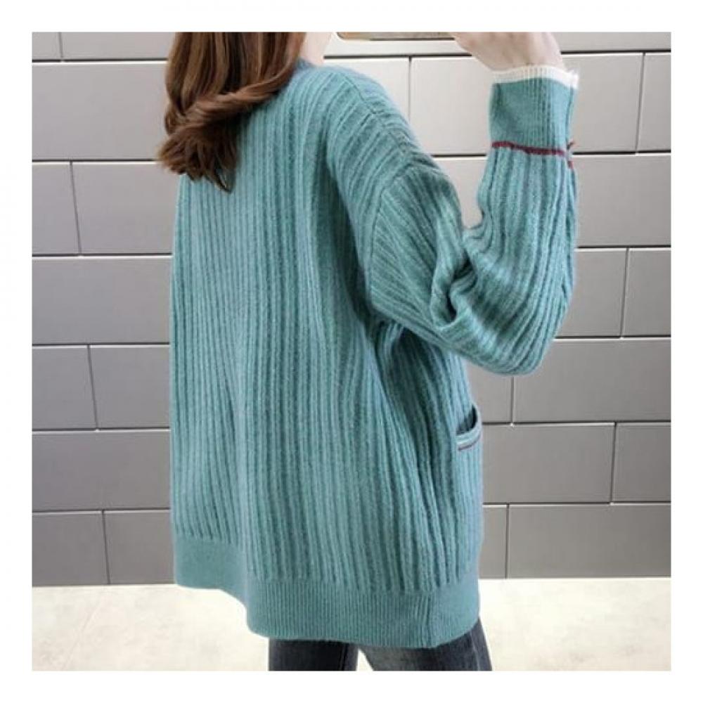 Navava Women Ribbed Label Point Long Sleeve Knit Cardigan Nk1952
