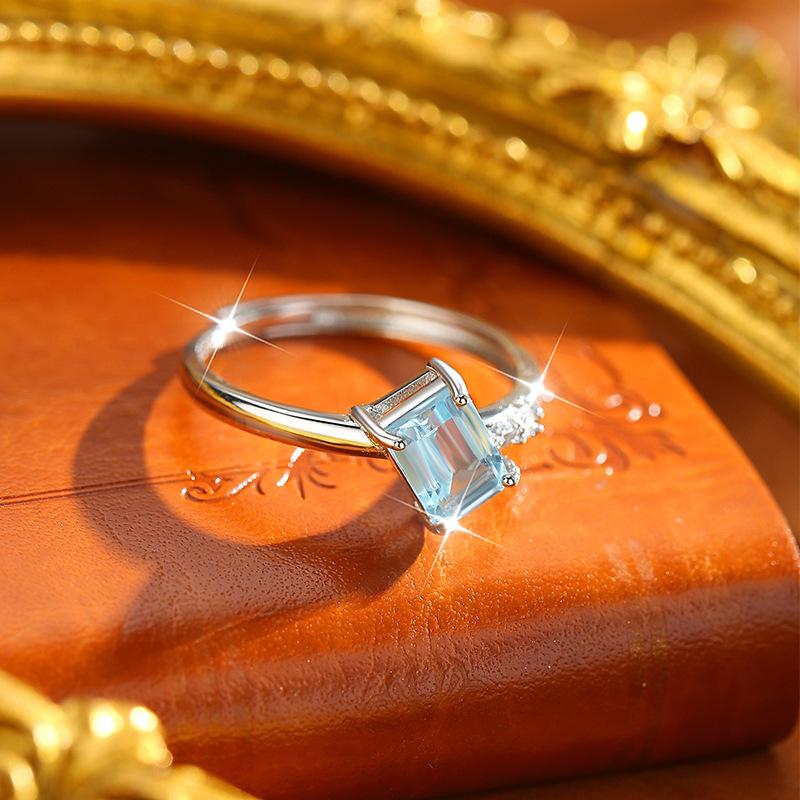 925 Sterling Silver Bowknot Crystal Ring, Adjustable Open Band with Natural Gemstone, Elegant Luxury Women's Jewelry, Perfect Gift
