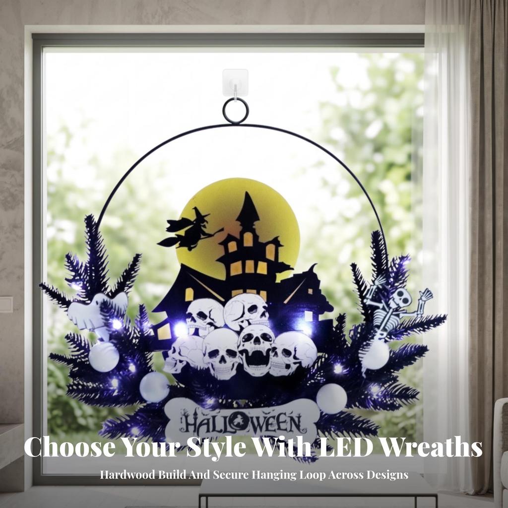 Halloween Wreath with Timer Festive Lighted Reusable for Window