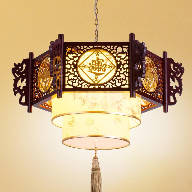 Hexagonal Solid Wood Chinese Antique Pendant Light for Teahouse or Restaurant
