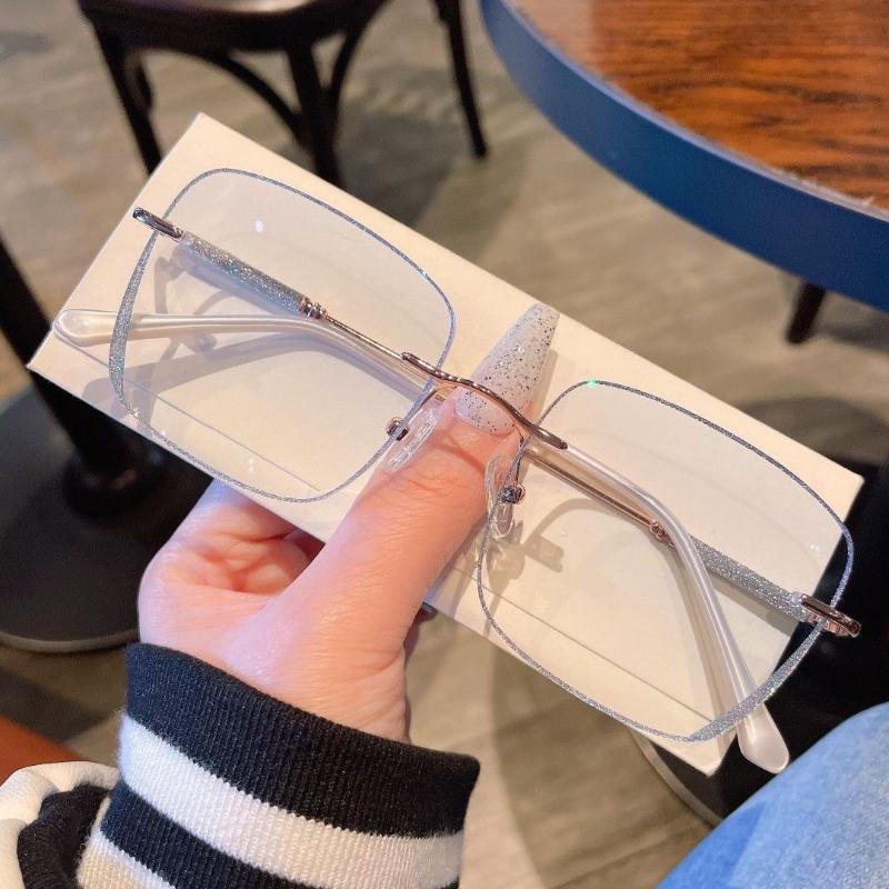 Square Women Myopia Glasses Diamond Cut Prescription Eyeglasses Large Rimless Minus Diopter Glasses Blue Light Blocking Eyewear