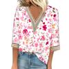 Women's Shirt Blouse Casual Loose Shirts 3/4 Sleeve Lace Trims Print V Neck Tops Print Tops T-shirts Tee