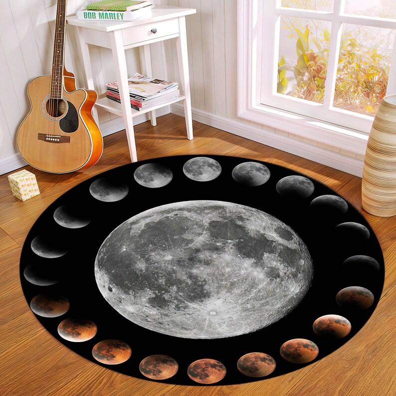 

Celestial Sun Round Mat Gothic Sun Stars Carpet Punk Rock Goth Mat Halloween Round Mat,Witch Room Round Mat Starry Sky Round Rug 80cm x 80cm