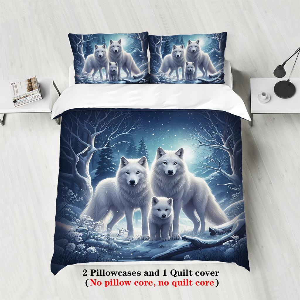 3pcs Wolf family pattern bedding set, 1*duvet cover+2*pillowcase, for single bed, teenagers and adults bedroom, home decoration