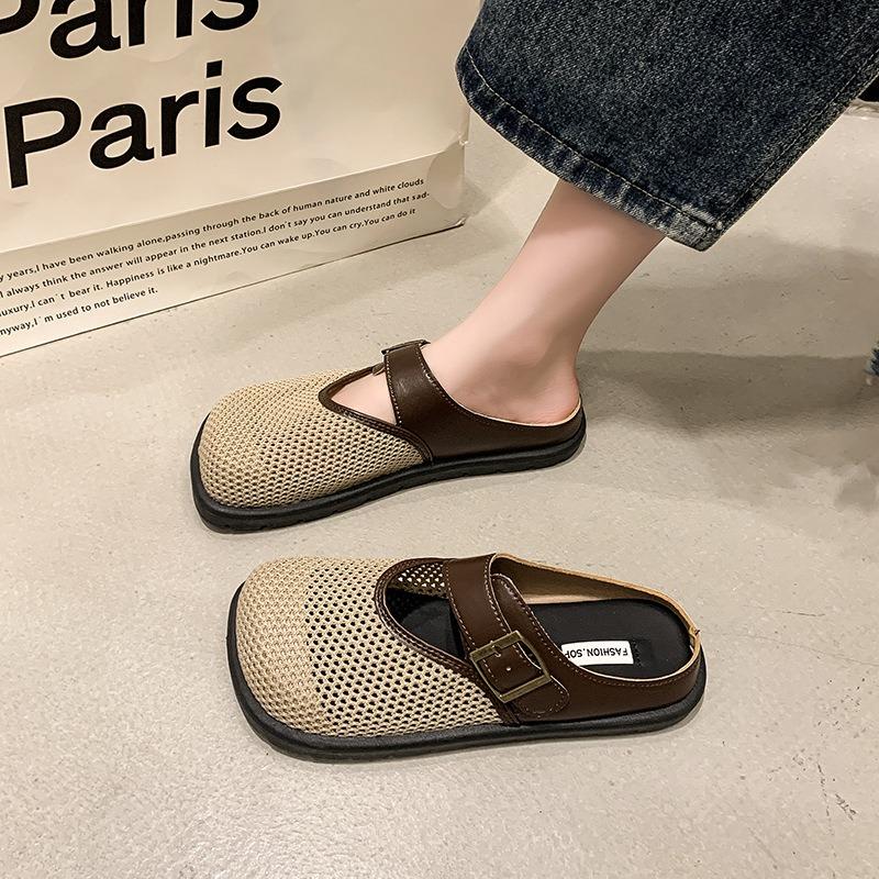 Mesh semi-slippers women's outer wear high-end soft bottom breathable not tired feet four-season sandals bag head sandals
