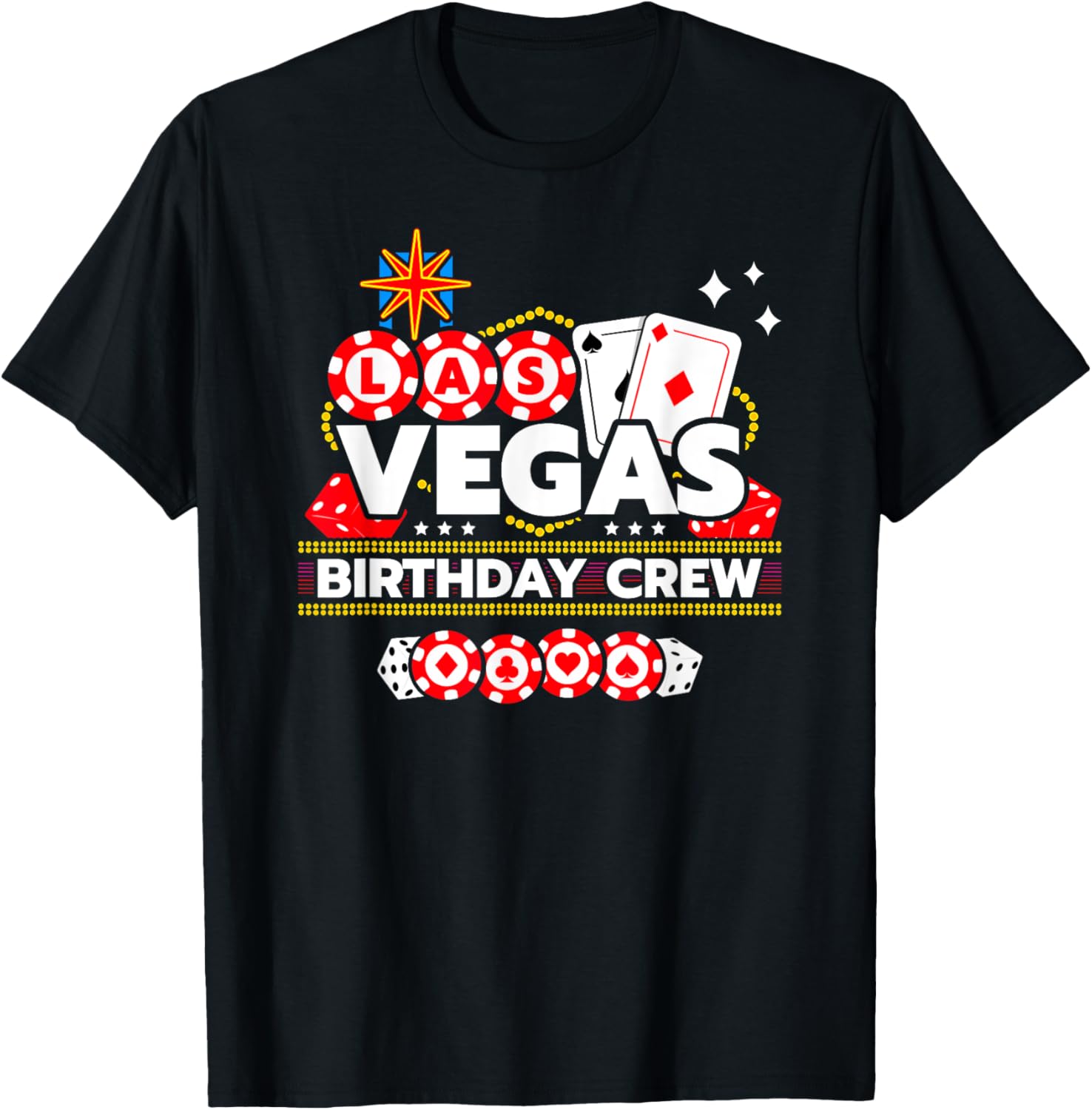 

Las Vegas Birthday Party Unisex Adults T-Shirt Short Sleeve CrewNeck Modern Casual Themed Graphic T-Shirts Cotton Classic Cloth S разноцветный