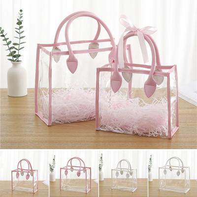 Kreative PVC-Geschenktasche Rosa Weiß Transparent Handgriff Verpackung Tragetasche Kanten Wasserdicht Einkaufstaschen