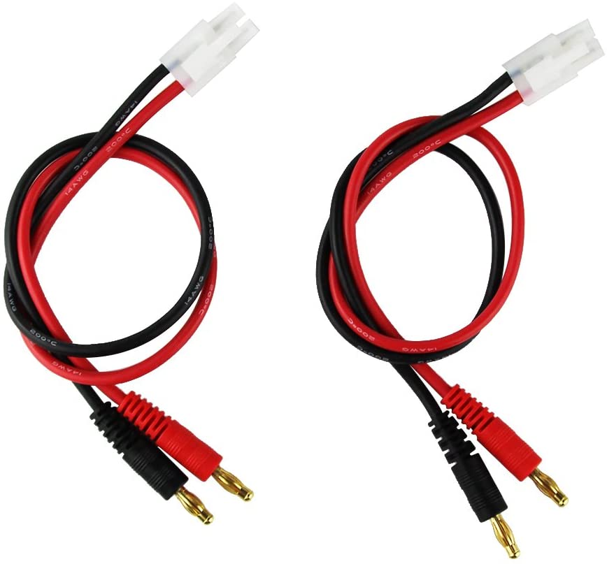 2PCS Tamiya to 4mm Gold Banana Plug Charging Cable | 14AWG Silicone Wire | 30cm Length | For RC Batteries and Chargers
