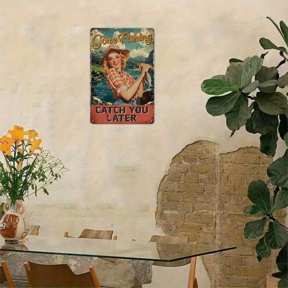 Plaque Métallique Vintage Pêche Rétro Art Mural 8x12 Pouces Décor Rustique Bar Maison