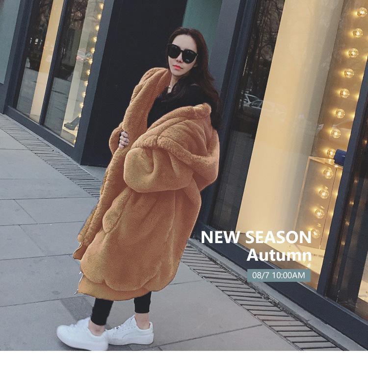 Autumn and winter imitation Rex rabbit hair thickened medium and long hooded fur coat fur coat women's fashion