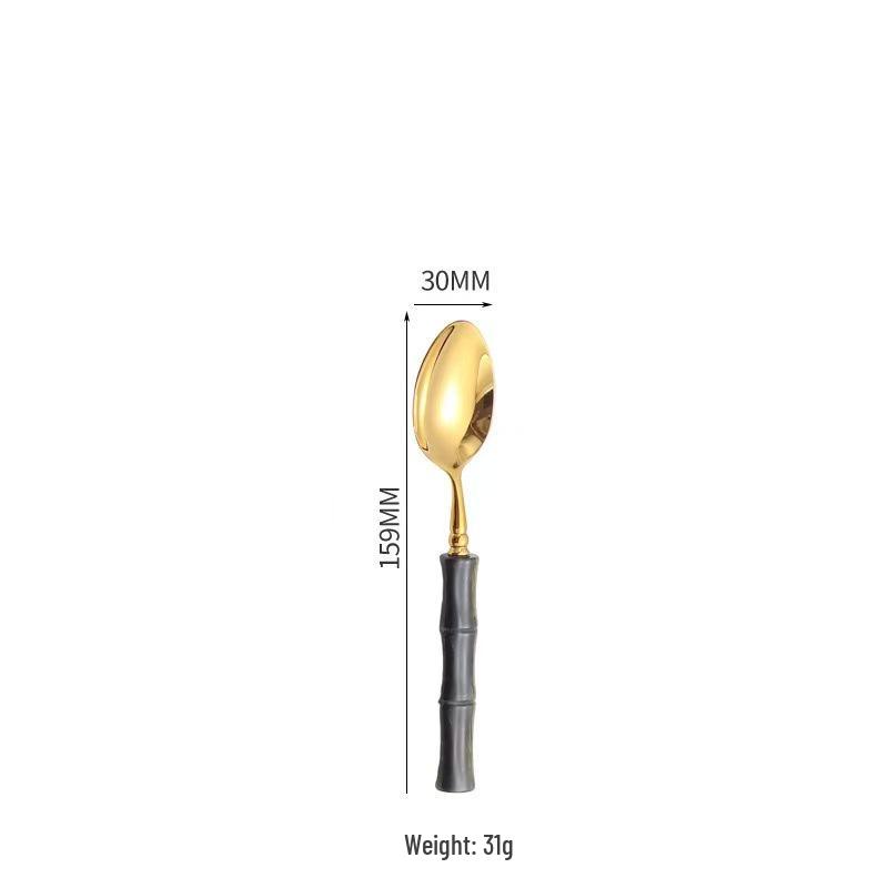 304 Stainless Steel Gold Cutlery Set with Violet Acrylic Bamboo Joint Handles: Includes Knife, Fork, and Spoon for Hotel Light Luxury Use.