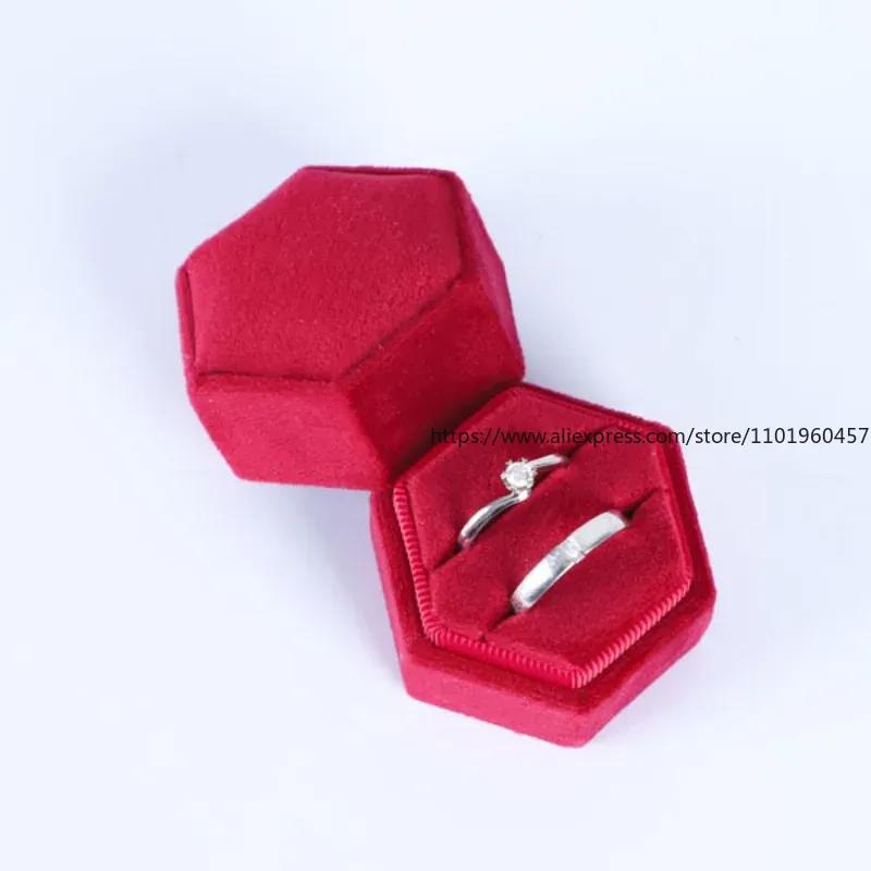 Sage Sechseck Samt Ringbox Einzel- & Doppelschlitz für Abschluss Verlobungsring, Braut Foto Detail Requisiten, Erinnerungsstück, Monogramm