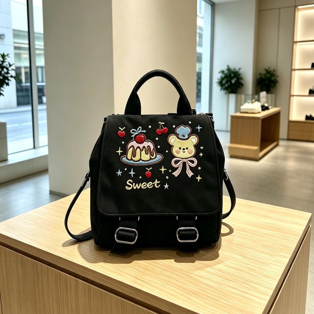 Schoolbag Japanese Embroidery Bear Cake Backpack Female Junior High School Student Mini School Bag Female Cute Girl Handheld Small Backpack