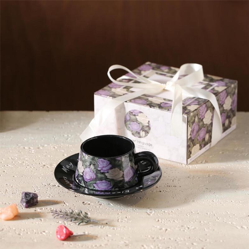Iris Flower Ceramic Couple Coffee Mug & Saucer Set