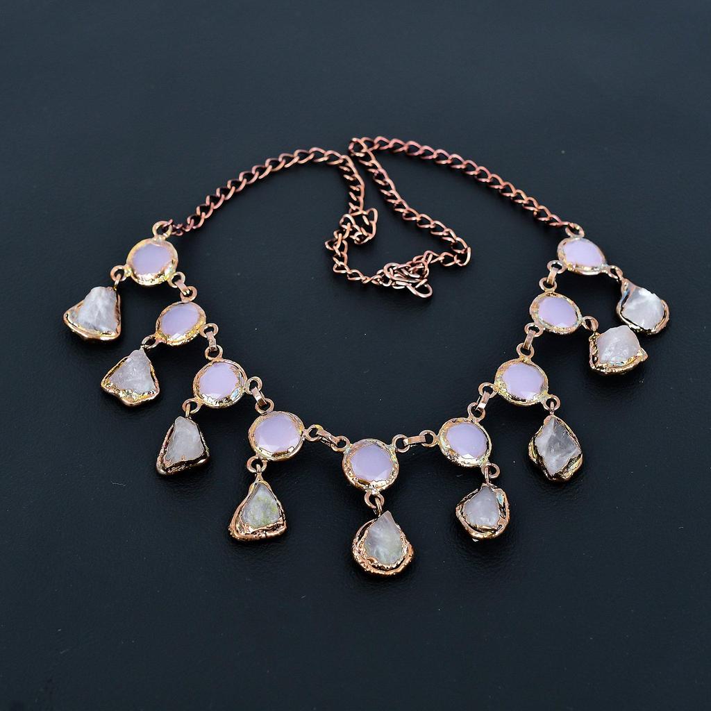 Rose Quartz Handmade Latest Design Jewelry Necklace, Copper Electroformed Gemstone Necklace, Gift For Mother