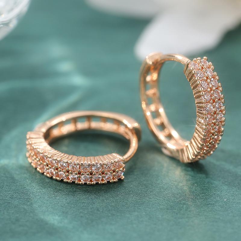 Synthetic Cubic Zirconia Women's Hoop Earrings, High-quality Round Geometric Earrings Jewelry Party Valentine's Day Gift