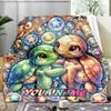 1PC Custom Name Turtle Friends Sea flannel blanket versatile,all-season throw suitable for the living room,bedroom,camping,travel,and gift