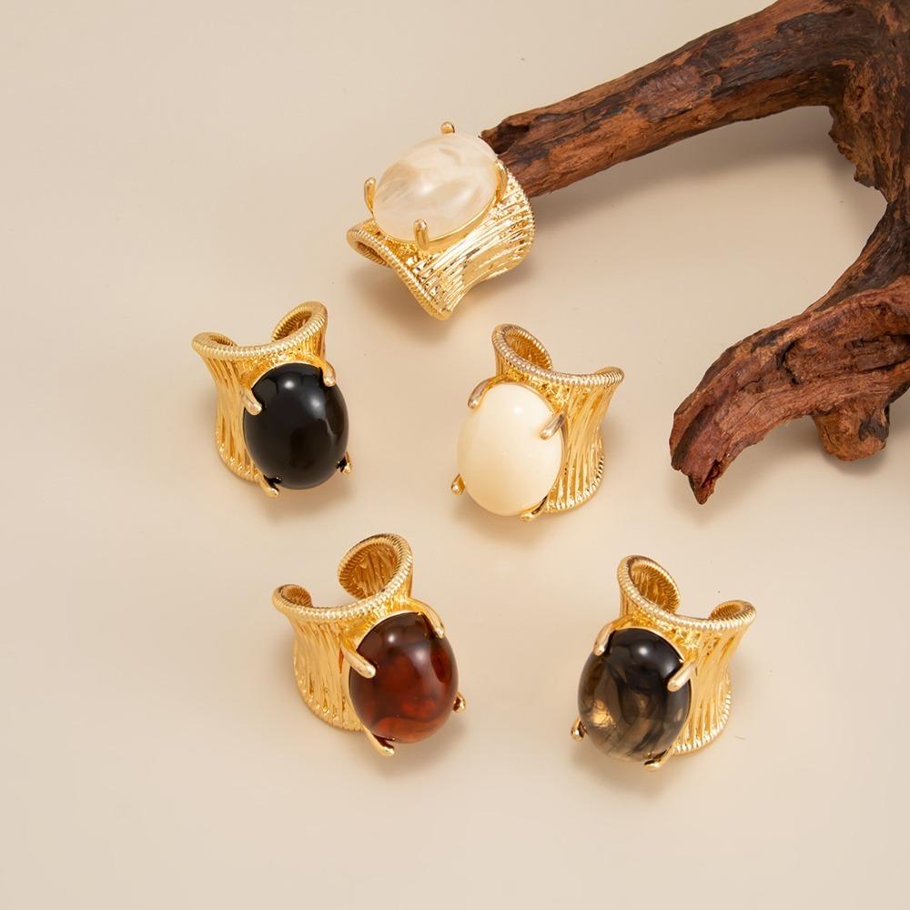 Modische übergroße geometrische Metallstreifen Imitation Edelstein breite Öffnung Ringe für Frauen Finger Schmuck Zubehör