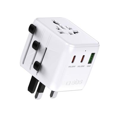 Adapter Podróżny Sieciowy USB-C USB-A EU UK US AUS JP - Biały