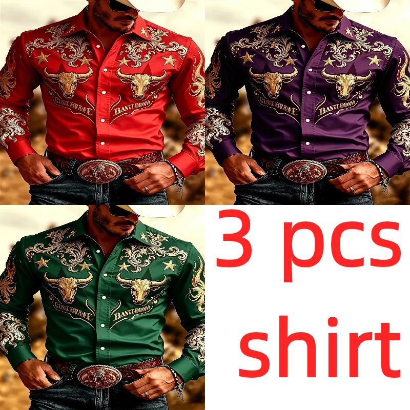 Unisex Shirts Bull Head Star Print Shirt Tops Casual Party Tops Street Retro Men's Women's Long Sleeved Shirt Unisex Clothing Top