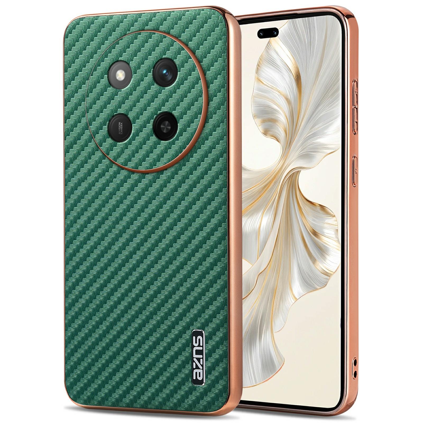

For Honor X60 Pro 5G Case Electroplating Carbon Fiber Texture PU+TPU Phone Cover Green
