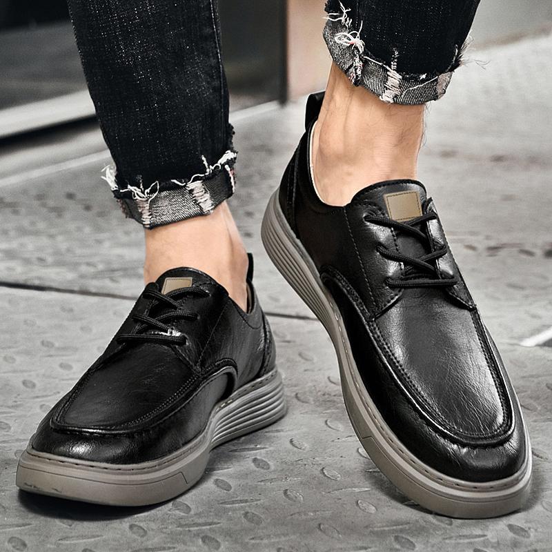 Classic Mens Breathable Sneakers Genuine Leather Men Casual Shoes All-match Lace-Up Men's Walking Shoes Men Antiskid  Footwear