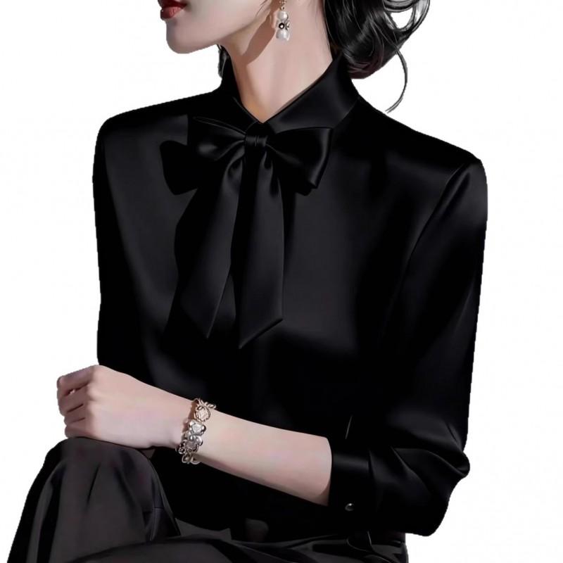 2026 Womens Long Sleeve Blouse With Bow Collar Elegant Casual Shirt In Solid Colors