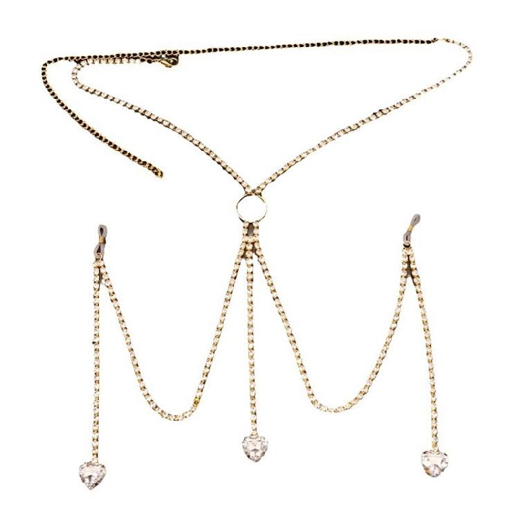 Trendy Silver/Gold Plated M Shaped Waterdrop Heart Bra Chain Silver/Gold Plated Body Adornment with Rhinestones