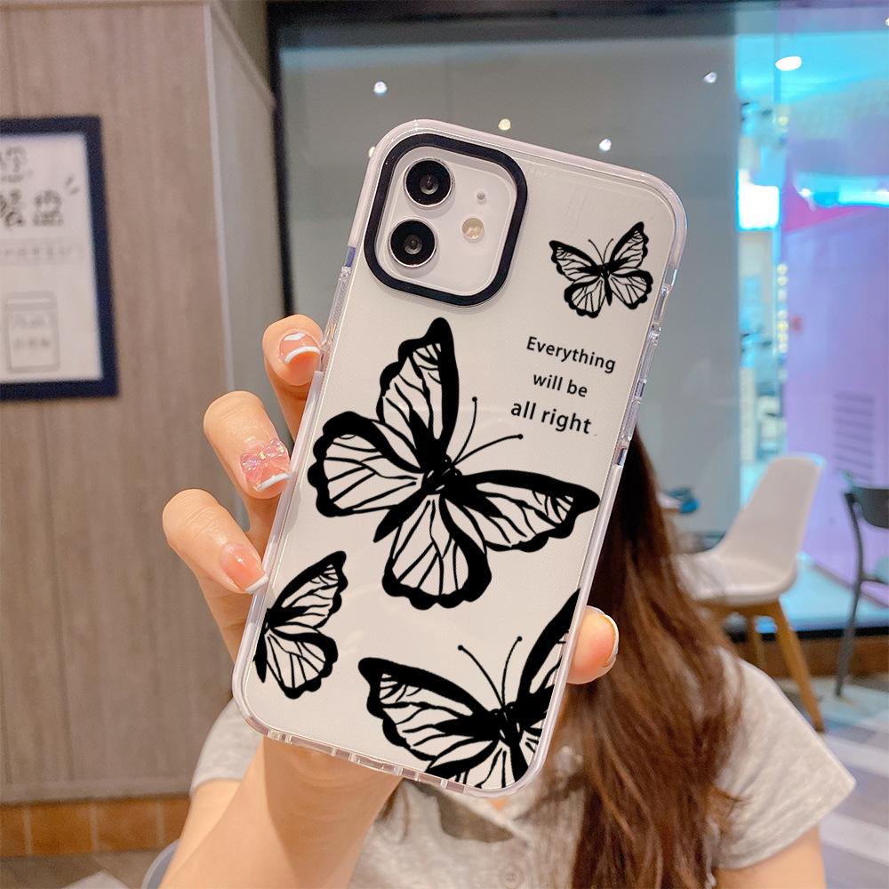 Europe and the United States Hot-selling Anti-drop Tpu Transparent Mobile Phone Case Iphone15pro English Butterfly Mobile Phone Case Apple 17 Soft