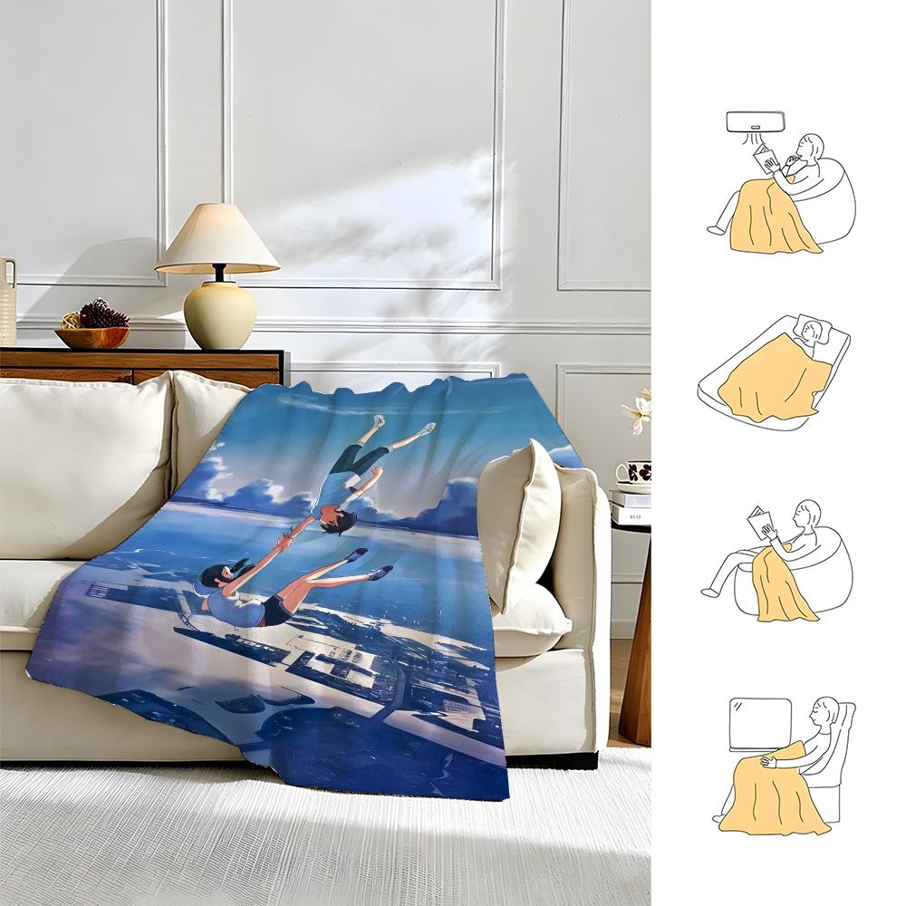 Anime W-Weathering with You-u Throw Warm Soft Flannel Blanket, Multi-use for Sofa Bed Camping Travel Nap