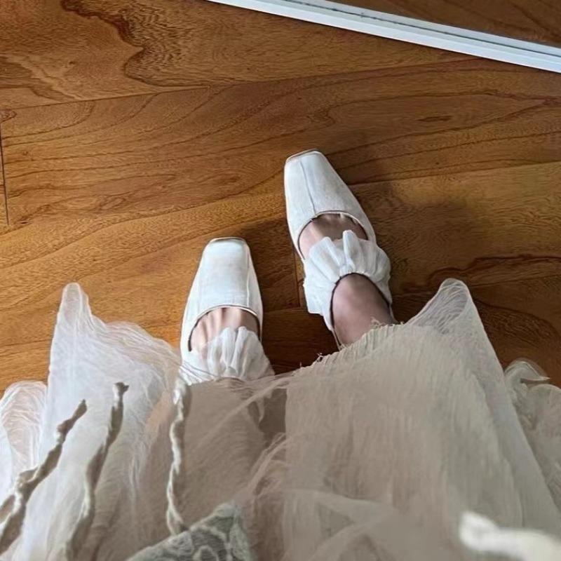 Sheepskin version~ Autumn new leather square head niche fairy flat heel single shoes female retro satin polished Mary Jane shoes