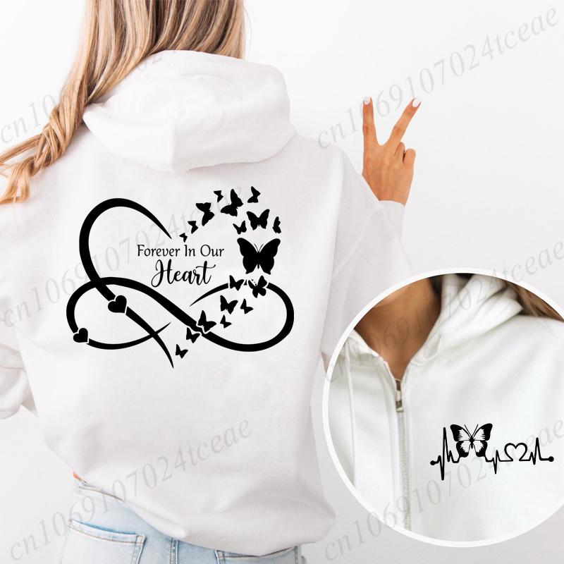 New Fashion Zipper Hooded Hoodie Clothes Butterfly Heart Printed Fashion Sweatshirts Casual Fashion Zip Up Jackets Coat Tops